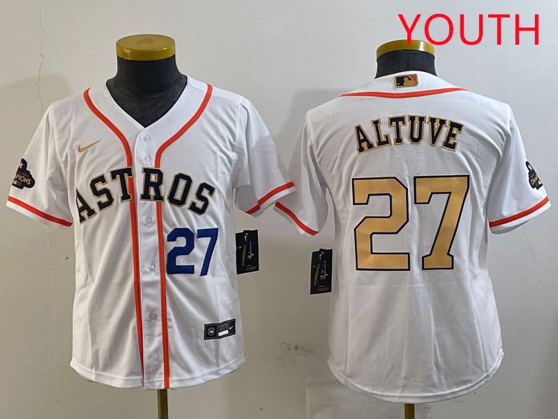 Youth Houston Astros #27 Altuve White Gold Game 2025 Nike MLB Jersey style 4
